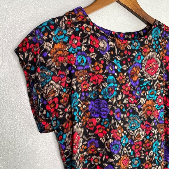 Sag Harbor Women's 8 Bright Colorful Floral Short Sleeve Blouse Top VTG 80s 90s - Picture 2 of 9